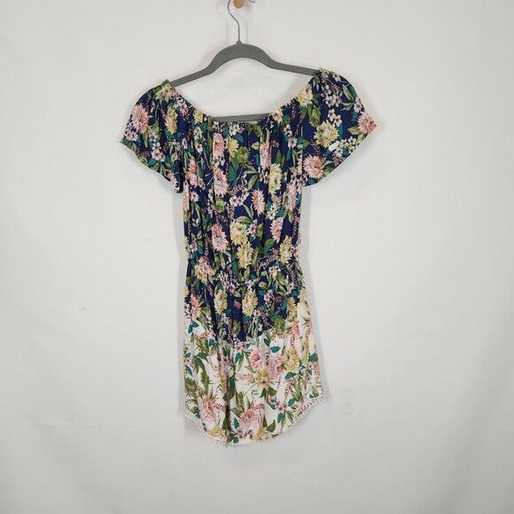 BEBOP Womens Navy‎ Ruffled Floral Off Shoulder Romper Size XS - Picture 2 of 9